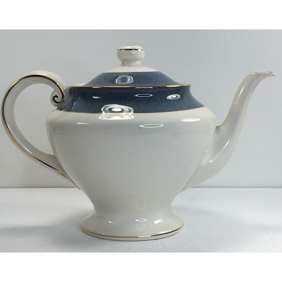 NIKKO Double Phoenix Ironstone Riviera Slate Blue Teapot Made in Japan RARE! - Picture 3 of 13